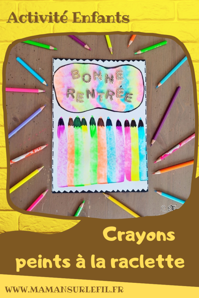 Activité créative et manuelle enfants - Crayons de couleur en peinture à la raclette - Points de peinture fluo étalés à la raclette à vitre, avec une règle ou même un bout de carton - Lettres en bois et graphisme noir pour souhaiter une bonne rentrée scolaire - Dessin - Ecole - Créativité - arts visuels et atelier maternelle et élémentaire - Cycle 1 ou 2 - mslf