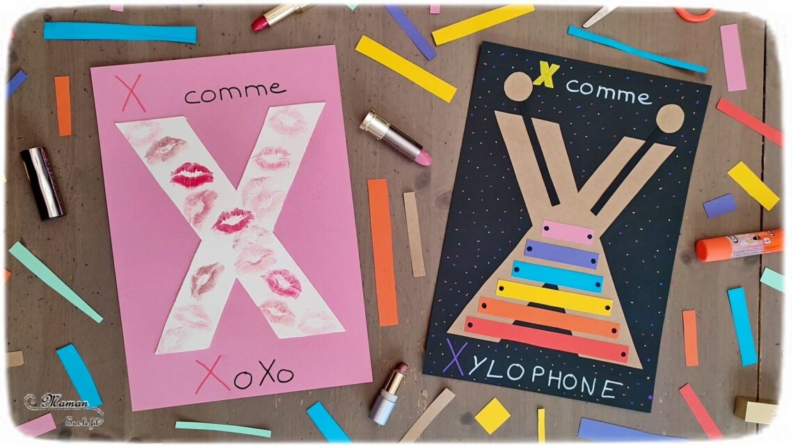 Abécédaire créatif - X comme Xylophone et XoXo - activité manuelle et créative enfants - Découpage et collage de papier - Bisous avec du rouge à lèvres - Activité rigolote - apprentissage lettres alphabet - maternelle - Alphabets lettres creuses gratuit - créative - Projet Maternelle Cycle 1 - mslf