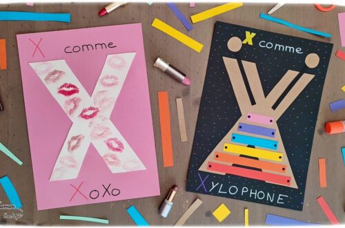 Abécédaire créatif - X comme Xylophone et XoXo - activité manuelle et créative enfants - Découpage et collage de papier - Bisous avec du rouge à lèvres - Activité rigolote - apprentissage lettres alphabet - maternelle - Alphabets lettres creuses gratuit - créative - Projet Maternelle Cycle 1 - mslf