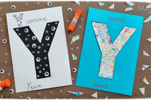 Abécédaire créatif - Y comme Yeux et Yaourt - activité manuelle et créative enfants - Collage yeux mobiles sur feuille noire - Parfait pour Halloween aussi - Peinture bébé comestible avec yaourt et colorant alimentaire - à appliquer au pinceau ou aux doigts et mains - Sensoriel - apprentissage lettres alphabet - maternelle - Alphabets lettres creuses gratuit - créative - Projet Maternelle Cycle 1 - mslf