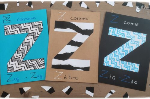 Abécédaire créatif - Z comme Zèbre et Zig-Zag - activité manuelle et créative enfants - Papier déchiré et Collage - Animaux de la savane - Dessin et graphisme type art thérapie, zentangle ou zen art avec des zigs-zags - apprentissage lettres alphabet - maternelle - Alphabets lettres creuses gratuit - créative - Projet Maternelle Cycle 1 - mslf