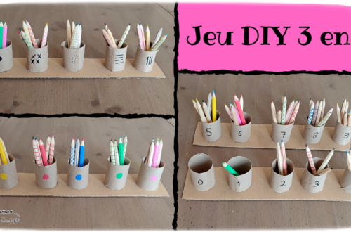 Jeu DIY 3 en 1 en récup' - Thème école, rentrée et crayons de couleurs - Activité créative et manuelle enfants - Fuseaux Montessori revisités pour dénombrement de 0 à 9, tri et classement par couleurs et motifs - Recyclage de carton et de rouleaux de papier toilette - Jeu pédagogique et éducatif - Créativité - arts visuels et atelier maternelle - Cycle 1 - Atelier autonome et autocorrectif - mslf