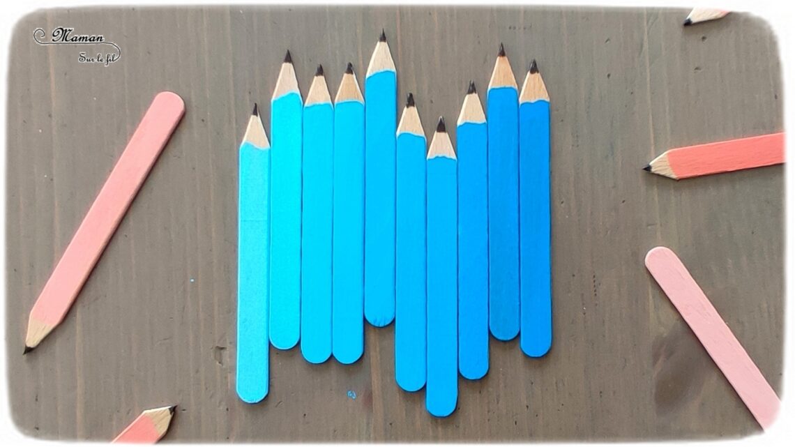 Les crayons en dégradés en couleurs : Jeu DIY en récup' - Thème école, rentrée scolaire et crayons de couleur - Activité créative et manuelle enfants - Technique de peinture - Création d'un dégradé de couleurs par ajout de blanc - Discrimination visuelle et connaissance des couleurs - Arts plastiques - Atelier autonome et autocorrectif maternelle - Bricolage facile fait maison - Recyclage - Jeu pédagogique et éducatif - Créativité - arts visuels et atelier maternelle - Cycle 1 ou 2 , Elémentaire - mslf