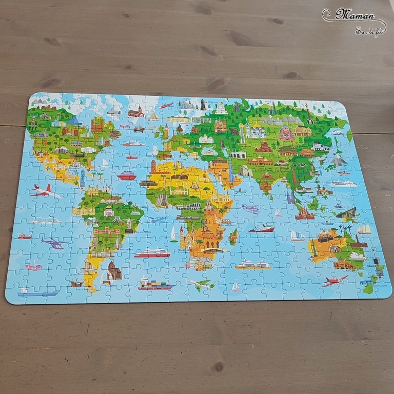 Coffret Livre et Puzzle - Les villes du monde chez Usborne - Puzzle de 300 pièces avec carte du monde, villes et monuments importants - Modèle - Livret documentaire avec explications et anecdotes sur continents et villes du monde - Apprendre et découvrir la géographie autrement, en s'amusant - test et avis - Elémentaire cycle 2 et 3 - mslf