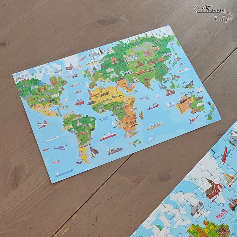 Coffret Livre et Puzzle - Les villes du monde chez Usborne - Puzzle de 300 pièces avec carte du monde, villes et monuments importants - Modèle - Livret documentaire avec explications et anecdotes sur continents et villes du monde - Apprendre et découvrir la géographie autrement, en s'amusant - test et avis - Elémentaire cycle 2 et 3 - mslf