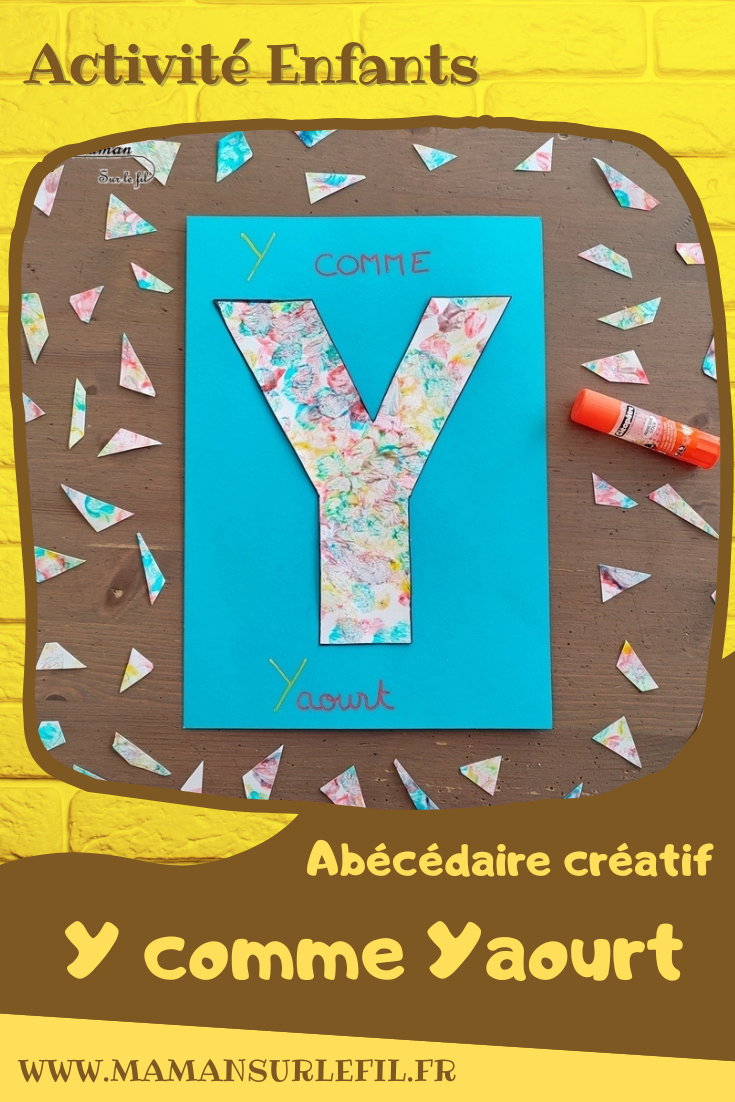 Abécédaire créatif - Y comme Yeux et Yaourt - activité manuelle et créative enfants - Collage yeux mobiles sur feuille noire - Parfait pour Halloween aussi - Peinture bébé comestible avec yaourt et colorant alimentaire - à appliquer au pinceau ou aux doigts et mains - Sensoriel - apprentissage lettres alphabet - maternelle - Alphabets lettres creuses gratuit - créative - Projet Maternelle Cycle 1 - mslf