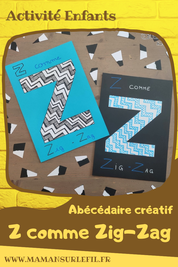 Abécédaire créatif - Z comme Zèbre et Zig-Zag - activité manuelle et créative enfants - Papier déchiré et Collage - Animaux de la savane - Dessin et graphisme type art thérapie, zentangle ou zen art avec des zigs-zags - apprentissage lettres alphabet - maternelle - Alphabets lettres creuses gratuit - créative - Projet Maternelle Cycle 1 - mslf