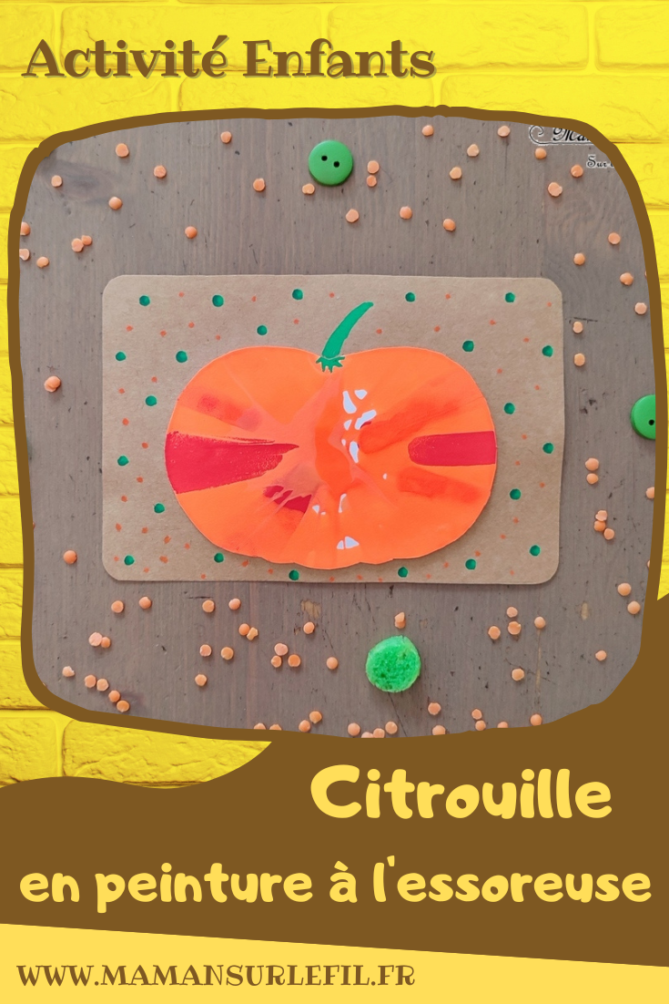 Activité créative et manuelle enfants - Fabriquer des en 5 façons -5 idées citrouilles - Inspiration DIY - Playmaïs, Flocons de maïs, encre et peinture à l'essoreuse à salade, boutons, légumes secs (lentilles corail et pois cassés) - Collage - Bricolage facile pour l'automne - Décoration - Récup' et recyclage sur Papier Kraft - Alimentation, Fruits et légumes - Créativité - arts visuels et atelier maternelle et élémentaire - Cycle 1 ou 2 - mslf