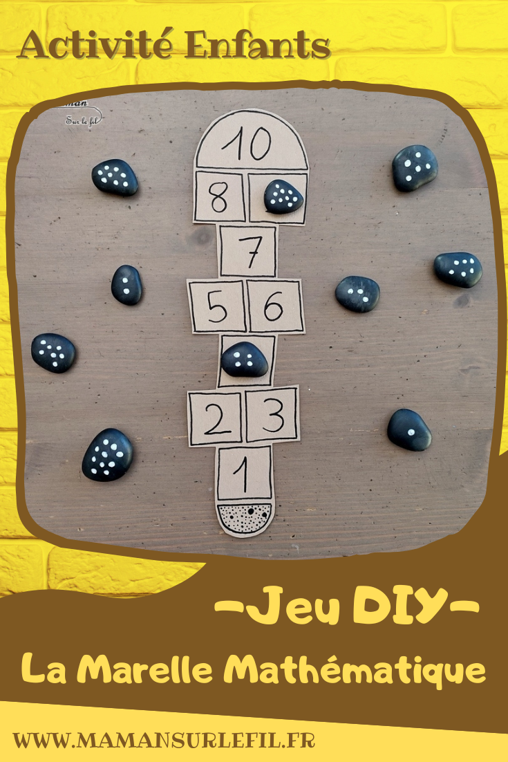 Jeu DIY 2 en 1 en récup' - Thème école, rentrée et marelle - Activité créative et manuelle enfants - Dénombrement de 0 à 10 avec des galets d'un côté et chiffres romains de l'autre - Recyclage de carton - Jeu pédagogique et éducatif - Créativité - arts visuels et atelier maternelle - Cycle 1 ou 2 , Elémentaire - Atelier autonome - mslf