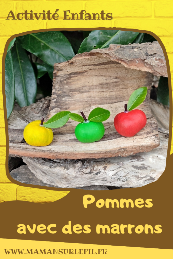 Activité créative et manuelle enfants - Fabriquer des pommes avec des marrons - Nature et Land Art - Bricolage facile pour l'automne - Décoration - Récup' et recyclage - Alimentation, Fruits et légumes - Créativité - arts visuels et atelier maternelle et élémentaire - Cycle 1 ou 2 - mslf