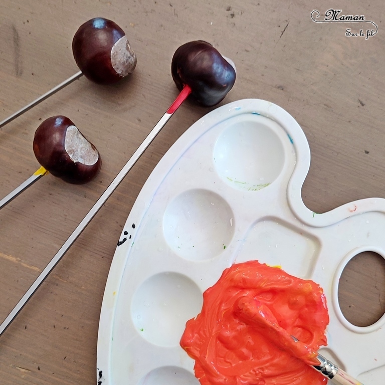 Activité créative et manuelle enfants - Fabriquer des citrouilles avec des marrons - Nature et Land Art - Bricolage facile pour l'automne - Décoration - Récup' et recyclage - Alimentation, Fruits et légumes - Créativité - arts visuels et atelier maternelle et élémentaire - Cycle 1 ou 2 - mslf