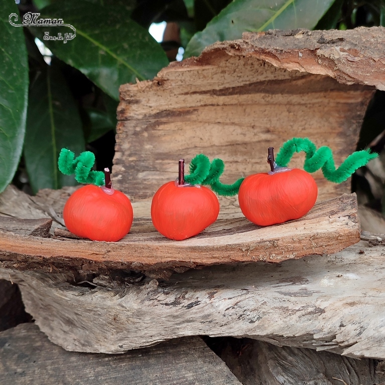 Activité créative et manuelle enfants - Fabriquer des citrouilles avec des marrons - Nature et Land Art - Bricolage facile pour l'automne - Décoration - Récup' et recyclage - Alimentation, Fruits et légumes - Créativité - arts visuels et atelier maternelle et élémentaire - Cycle 1 ou 2 - mslf