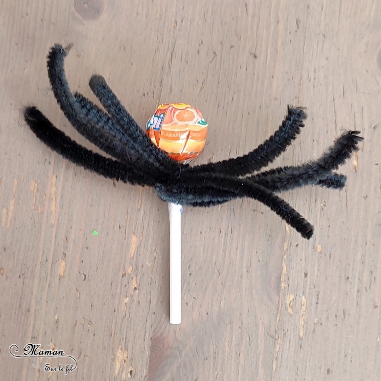 Activité créative et manuelle enfants - Nos sucettes Halloween - Fabriquer des araignées et des fantômes avec des sucettes - Bonbons, gourmandises pour chasses aux bonbons d'Halloween - Mouchoirs, yeux mobiles, fils chenille - Cadeaux pour anniversaire - Bricolage facile Halloween - Décoration - Récup' et recyclage - Animaux et créatures légendaires, monstres, insectes - Créativité - arts visuels et atelier maternelle et élémentaire - Cycle 1 ou 2 - mslf