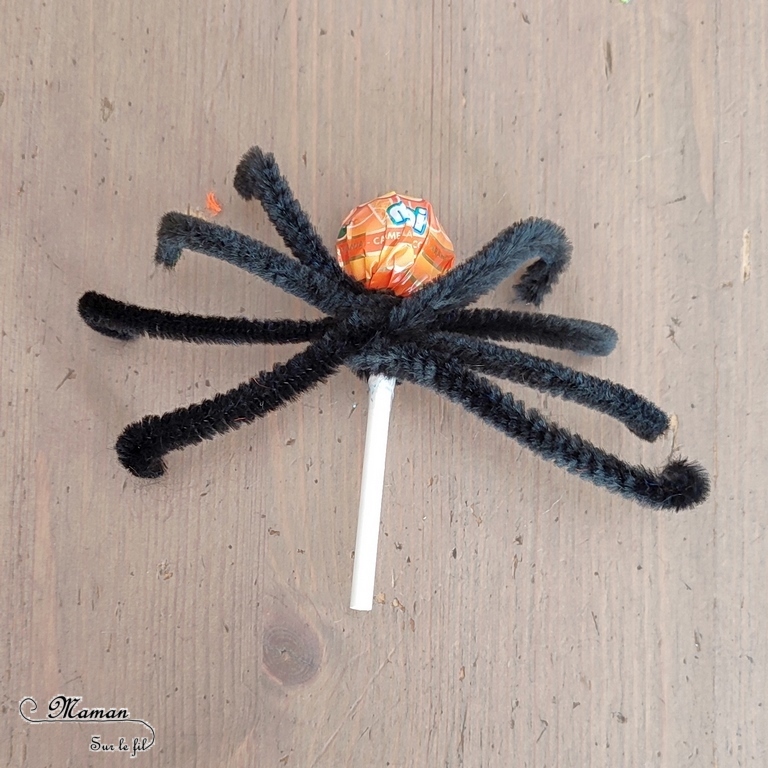 Activité créative et manuelle enfants - Nos sucettes Halloween - Fabriquer des araignées et des fantômes avec des sucettes - Bonbons, gourmandises pour chasses aux bonbons d'Halloween - Mouchoirs, yeux mobiles, fils chenille - Cadeaux pour anniversaire - Bricolage facile Halloween - Décoration - Récup' et recyclage - Animaux et créatures légendaires, monstres, insectes - Créativité - arts visuels et atelier maternelle et élémentaire - Cycle 1 ou 2 - mslf