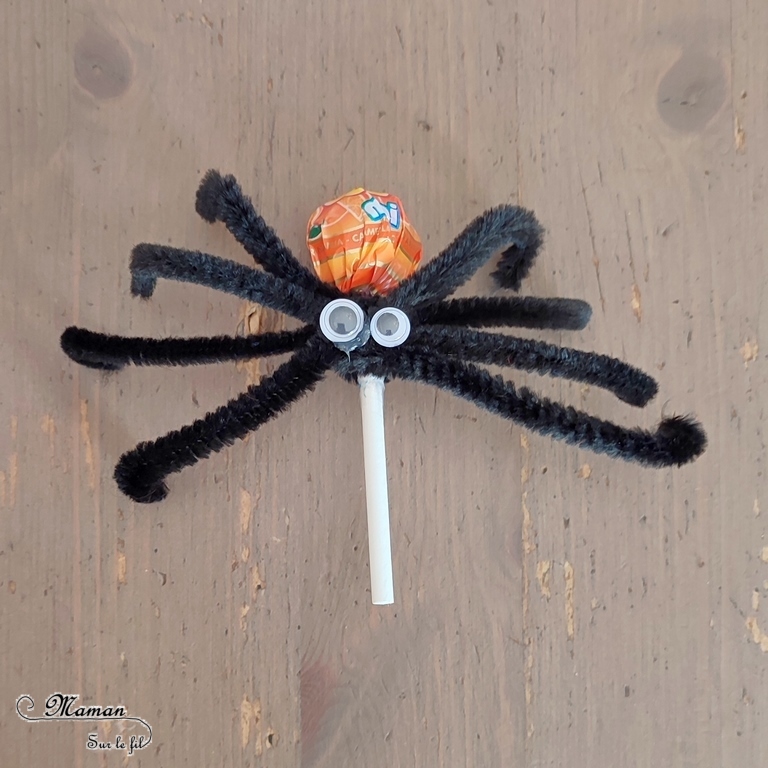 Activité créative et manuelle enfants - Nos sucettes Halloween - Fabriquer des araignées et des fantômes avec des sucettes - Bonbons, gourmandises pour chasses aux bonbons d'Halloween - Mouchoirs, yeux mobiles, fils chenille - Cadeaux pour anniversaire - Bricolage facile Halloween - Décoration - Récup' et recyclage - Animaux et créatures légendaires, monstres, insectes - Créativité - arts visuels et atelier maternelle et élémentaire - Cycle 1 ou 2 - mslf