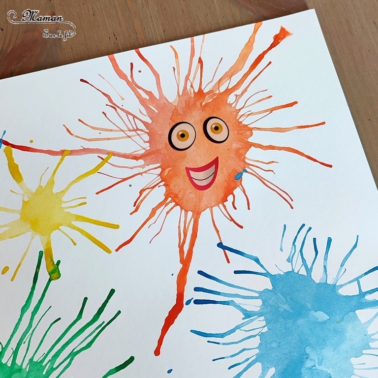 Activité créative et manuelle enfants - Petits monstres mignons et rigolos en peinture soufflée à la paille - Technique avec peinture ou encre - Travail du souffle - Gommettes visage - Peur et décoration pour Halloween - Créativité - arts visuels et atelier maternelle et élémentaire - Cycle 1, 2 ou 3 - mslf