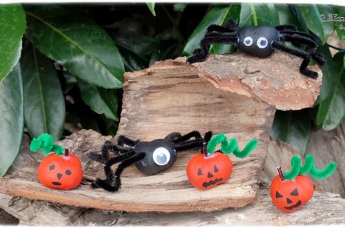 Activité créative et manuelle enfants - Nos marrons Halloween - Fabriquer des citrouilles d'Halloween et des araignées avec des marrons - Nature et Land Art - Bricolage facile pour l'automne et Halloween - Décoration - Récup' et recyclage - Alimentation, Fruits et légumes, animaux et insectes - Créativité - arts visuels et atelier maternelle et élémentaire - Cycle 1 ou 2 - Peinture et fils chenille - mslf