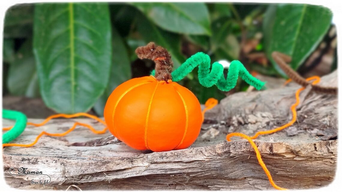 Activité créative et manuelle enfants - Fabriquer une citrouille avec un ballon de baudruche - Inspiration DIY - Fibre de rembourrage, fil, laine, fils chenille - Bricolage facile pour l'automne - Décoration - Alimentation, Fruits et légumes - Créativité - arts visuels et atelier maternelle et élémentaire - Cycle 1, 2 ou 3 - mslf