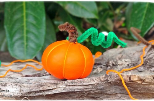 Activité créative et manuelle enfants - Fabriquer une citrouille avec un ballon de baudruche - Inspiration DIY - Fibre de rembourrage, fil, laine, fils chenille - Bricolage facile pour l'automne - Décoration - Alimentation, Fruits et légumes - Créativité - arts visuels et atelier maternelle et élémentaire - Cycle 1, 2 ou 3 - mslf