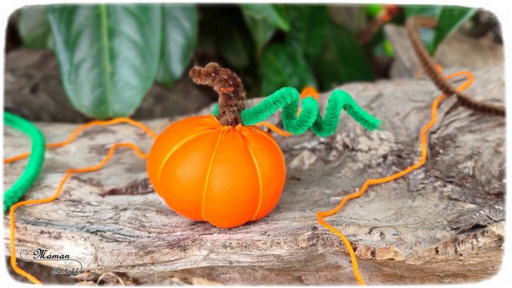 Activité créative et manuelle enfants - Fabriquer une citrouille avec un ballon de baudruche - Inspiration DIY - Fibre de rembourrage, fil, laine, fils chenille - Bricolage facile pour l'automne - Décoration - Alimentation, Fruits et légumes - Créativité - arts visuels et atelier maternelle et élémentaire - Cycle 1, 2 ou 3 - mslf