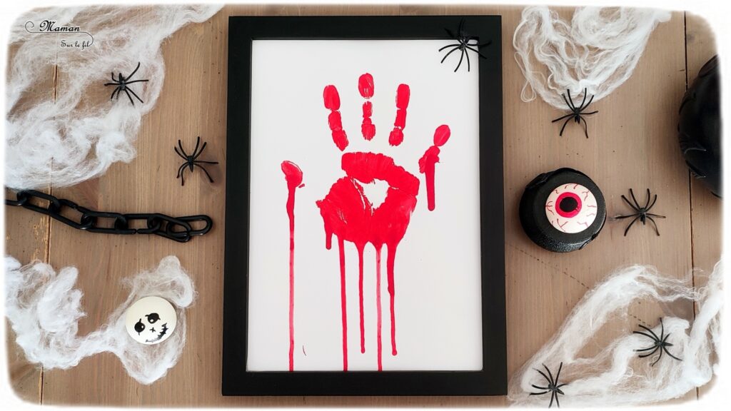 Activité créative et manuelle enfants - Peindre une main ensanglantée pour Halloween - Technique de peinture rigolote - Empreinte de main - Coulures à la pipette - Peur et décoration pour Halloween - Bricolage rapide et facile - Créativité - arts visuels et atelier maternelle et élémentaire - Cycle 1, 2 ou 3 - mslf