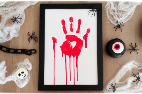 Activité créative et manuelle enfants - Peindre une main ensanglantée pour Halloween - Technique de peinture rigolote - Empreinte de main - Coulures à la pipette - Peur et décoration pour Halloween - Bricolage rapide et facile - Créativité - arts visuels et atelier maternelle et élémentaire - Cycle 1, 2 ou 3 - mslf