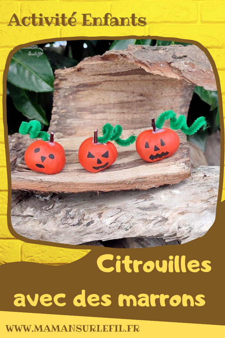 Activité créative et manuelle enfants - Nos marrons Halloween - Fabriquer des citrouilles d'Halloween et des araignées avec des marrons - Nature et Land Art - Bricolage facile pour l'automne et Halloween - Décoration - Récup' et recyclage - Alimentation, Fruits et légumes, animaux et insectes - Créativité - arts visuels et atelier maternelle et élémentaire - Cycle 1 ou 2 - Peinture et fils chenille - mslf