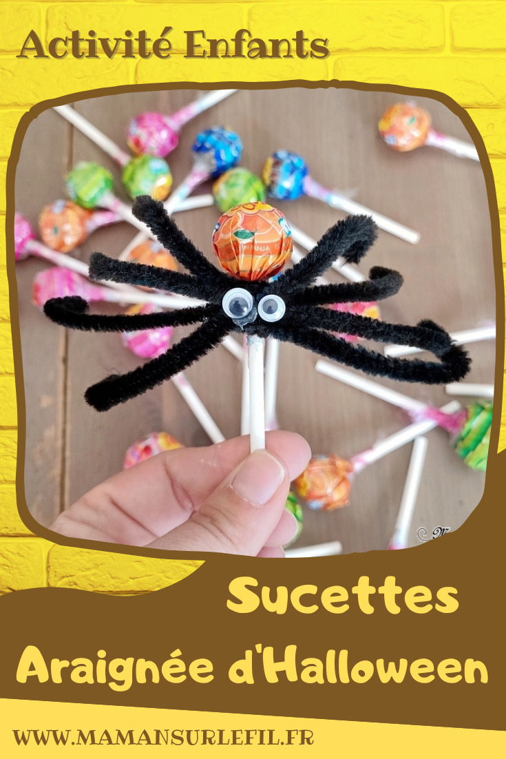 Activité créative et manuelle enfants - Nos sucettes Halloween - Fabriquer des araignées et des fantômes avec des sucettes - Bonbons, gourmandises pour chasses aux bonbons d'Halloween - Mouchoirs, yeux mobiles, fils chenille - Cadeaux pour anniversaire - Bricolage facile Halloween - Décoration - Récup' et recyclage - Animaux et créatures légendaires, monstres, insectes - Créativité - arts visuels et atelier maternelle et élémentaire - Cycle 1 ou 2 - mslf