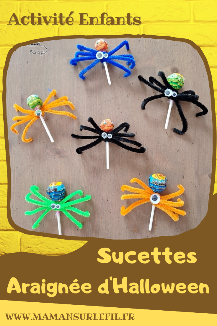 Activité créative et manuelle enfants - Nos sucettes Halloween - Fabriquer des araignées et des fantômes avec des sucettes - Bonbons, gourmandises pour chasses aux bonbons d'Halloween - Mouchoirs, yeux mobiles, fils chenille - Cadeaux pour anniversaire - Bricolage facile Halloween - Décoration - Récup' et recyclage - Animaux et créatures légendaires, monstres, insectes - Créativité - arts visuels et atelier maternelle et élémentaire - Cycle 1 ou 2 - mslf