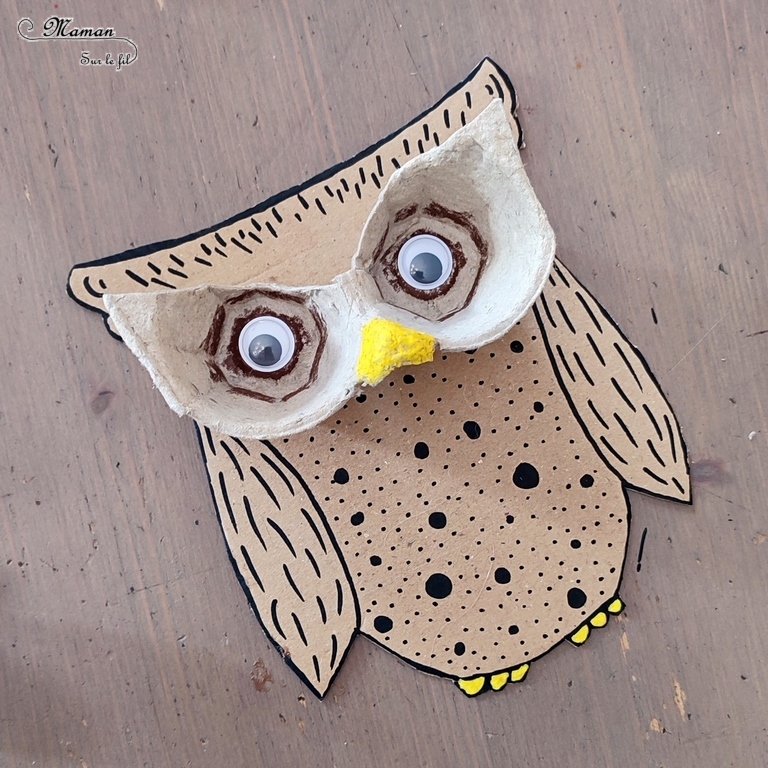 Activité créative et manuelle enfants - Fabriquer des animaux de la forêt en Récup', boite à oeufs et carton - Renard et Hiboux - Peinture, dessin et bricolage - Recyclage de carton - Suspension, décoration pour l'automne - Inspiration DIY - Animaux de la forêt - Bricolage facile pour l'automne - Décoration - Créativité - arts visuels et atelier maternelle et élémentaire - Cycle 1 ou 2 - mslf