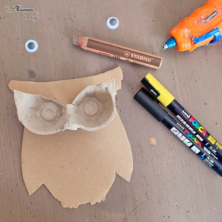 Activité créative et manuelle enfants - Fabriquer des animaux de la forêt en Récup', boite à oeufs et carton - Renard et Hiboux - Peinture, dessin et bricolage - Recyclage de carton - Suspension, décoration pour l'automne - Inspiration DIY - Animaux de la forêt - Bricolage facile pour l'automne - Décoration - Créativité - arts visuels et atelier maternelle et élémentaire - Cycle 1 ou 2 - mslf