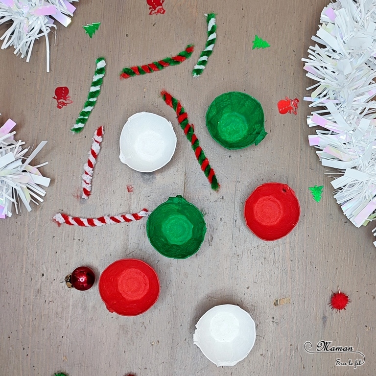 Activité créative et manuelle enfants - Fabriquer un service de thé des lutins de Noël - Peinture, bricolage et Récup' - Boite à oeufs et fils chenille - Tasses à café - Couleurs de Noël - Jeu DIY - Fait Maison - Dinette - Possible en décoration - Recyclage - Inspiration DIY - Créativité - arts visuels et atelier maternelle et élémentaire - Cycle 1 ou 2 - Hiver et Noël - mslf