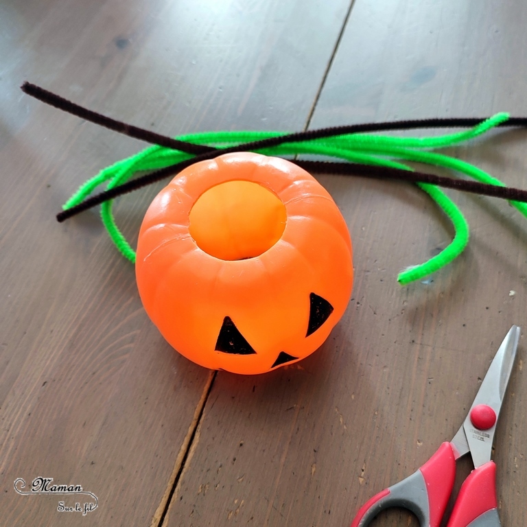 Activité créative et manuelle enfants - Inventer une coiffure à la citrouille Halloween- Invitation à créer et à jouer - Utilisation de loose parts créatifs, matériel et objets divers, éléments de la nature et du jardin, land art, bonbons - Rigolo et ludique - Motricité fine - Bricolage, peur et décoration pour Halloween - Recyclage, surcyclage - Créativité - arts visuels et atelier autonome créatif maternelle et élémentaire - Cycle 1, 2 ou 3 - mslf