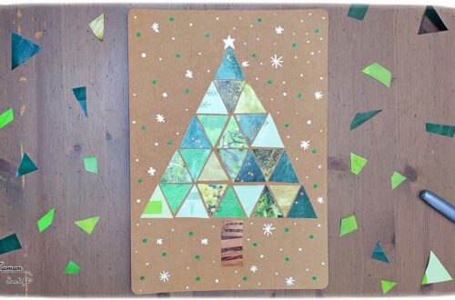 Activité créative et manuelle enfants - Fabriquer un sapin avec des triangles découpés dans des prospectus publicitaires - Récup' et Recyclage - Découpage collage Graphisme - Kraft - - Inspiration DIY - Végétaux et arbres - Noël et Hiver - Bricolage facile - Décoration - Créativité - arts visuels et atelier maternelle et élémentaire - Cycle 1 ou 2 - mslf