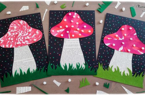 Activité créative et manuelle enfants - Champignons avec essoreuse à salade (encre et peinture) - Pied en pages de livre - Herbe en feutrine - Playmais flocons de mais - Découpage, collage, graphisme, points - Inspiration DIY - Bricolage facile pour l'automne - Décoration - Alimentation et forêt - Créativité - arts visuels et atelier maternelle et élémentaire - Cycle 1 ou 2 - mslf