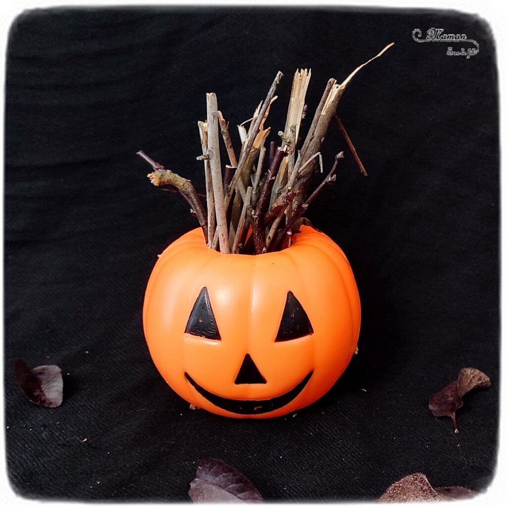 Activité créative et manuelle enfants - Inventer une coiffure à la citrouille Halloween- Invitation à créer et à jouer - Utilisation de loose parts créatifs, matériel et objets divers, éléments de la nature et du jardin, land art, bonbons - Rigolo et ludique - Motricité fine - Bricolage, peur et décoration pour Halloween - Recyclage, surcyclage - Créativité - arts visuels et atelier autonome créatif maternelle et élémentaire - Cycle 1, 2 ou 3 - mslf