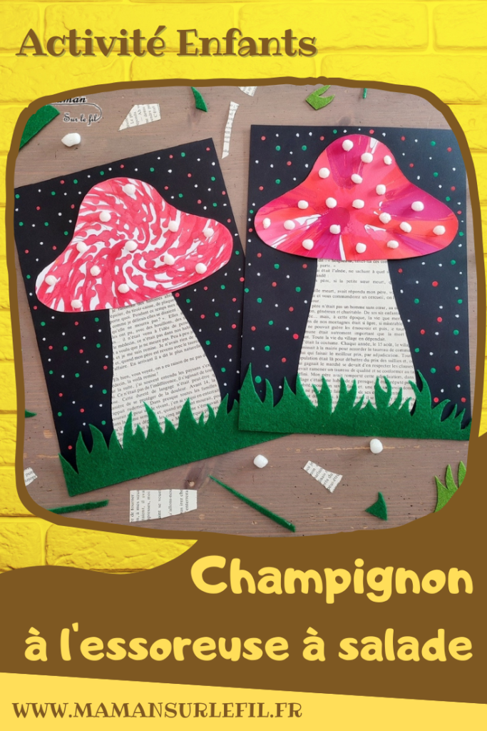 Activité créative et manuelle enfants - Champignons avec essoreuse à salade (encre et peinture) - Pied en pages de livre - Herbe en feutrine - Playmais flocons de mais - Découpage, collage, graphisme, points - Inspiration DIY - Bricolage facile pour l'automne - Décoration - Alimentation et forêt - Créativité - arts visuels et atelier maternelle et élémentaire - Cycle 1 ou 2 - mslf