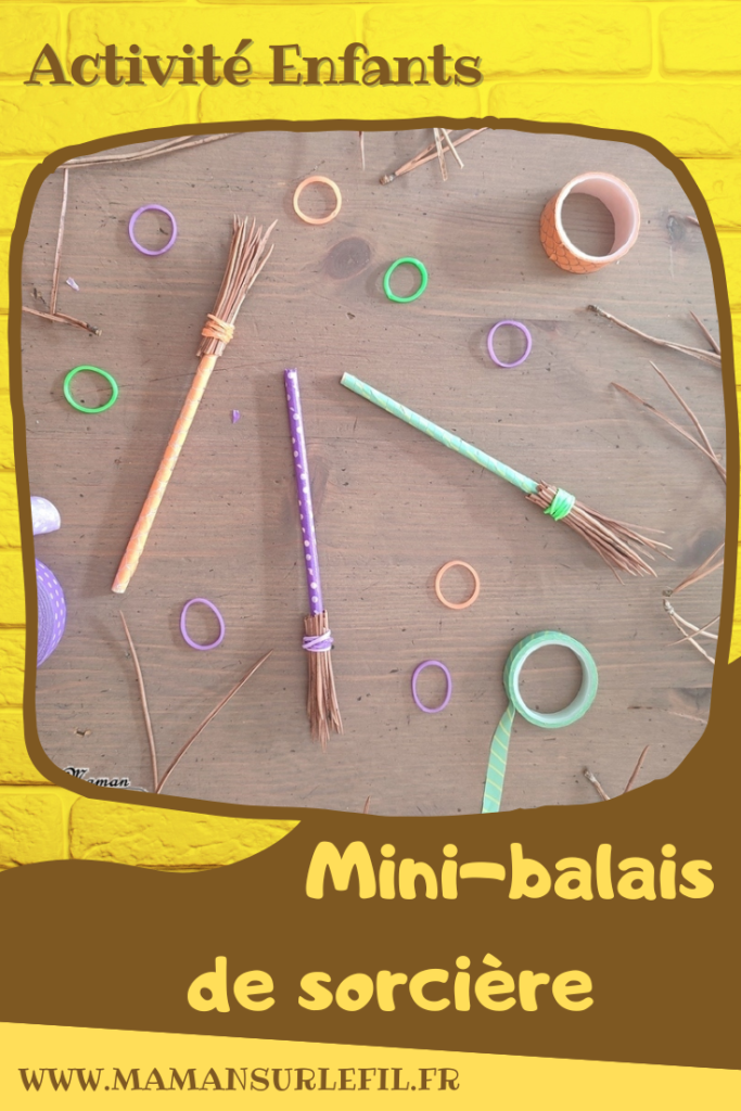 Activité créative et manuelle enfants - Fabriquer des petits balais de sorcière en récup' et éléments de la nature - épines de pin, élastiques, bâtonnets en bois et masking-tape en récup' - Motricité fine - Bricolage, peur et décoration pour Halloween - Recyclage, surcyclage - Créativité - arts visuels et atelier maternelle et élémentaire - Cycle 1, 2 ou 3 - mslf