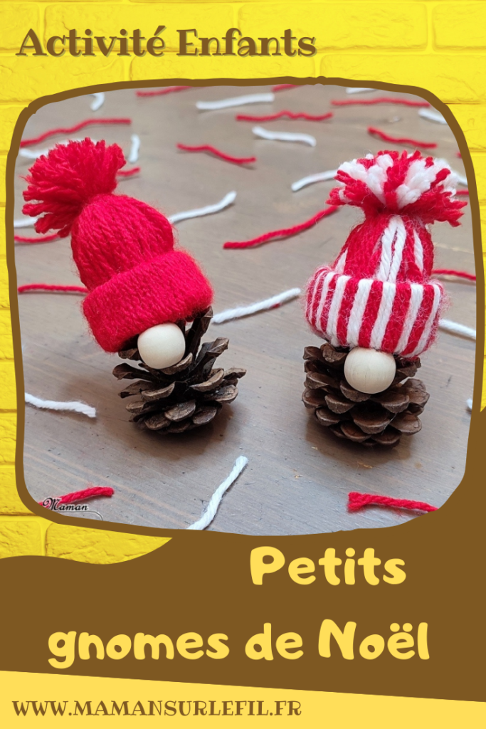 Activité créative et manuelle enfants - Fabriquer des petits gnomes de Noël - Bricolage et décoration DIY - Bonnets Hiver en laine tissée et récup' de rouleaux de papier toilettes - PQ - Lutins avec une pomme de pin et une perle en bois - Recyclage, Nature et Land Art - Fait Maison - Inspiration DIY - Créativité - arts visuels et atelier maternelle et élémentaire - Cycle 1 ou 2 - Hiver et Noël - mslf