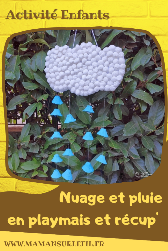 Activité créative et manuelle enfants - Fabriquer un mobile Nuage et Pluie en flocons de maïs et Récup' - Récup' colis, boite à oeufs - Peinture et couture - Motricité fine et utilisation de l'aiguile - Thème météo et automne - Suspension et décoration - Bricolage - Recyclage - Inspiration DIY - Créativité - arts visuels et atelier maternelle et élémentaire - Cycle 1 ou 2 - mslf