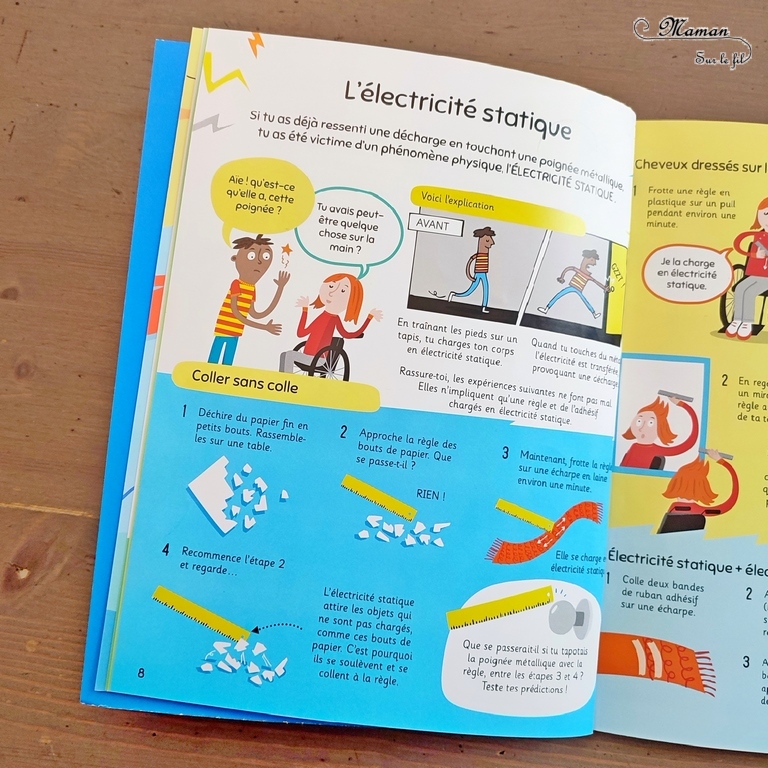 Activités scientifiques enfants - Plusieurs expériences tirées du livre Mes premières expériences scientifiques chez Usborne - Expériences rigolotes et faciles, magie - Peu de matériel, bien expliqué - apprendre à réfléchir comme un scientifique - démarche scientifique - Mouvements, sons, végétaux, sens, électricité statique, couleurs - sujets variés et intéressants - Explications et illustrations claires - Sciences maternelle et élémentaire - Cycle 1, 2 ou 3 - Livre enfants - Littérature jeunesse - avis - mslf