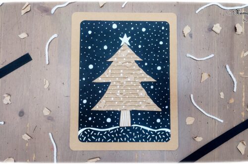 Activité créative et manuelle enfants - Fabriquer un sapin avec du carton ondulé déchiré - Récup' et Recyclage - Découpage collage Graphisme et motricité fine - Carton, noir et blanc - Inspiration DIY pour carte de voeux ou de fin d'année - Végétaux et arbres - Noël et Hiver - Bricolage facile - Décoration - Créativité - arts visuels et atelier maternelle et élémentaire - Cycle 1 ou 2 - mslf