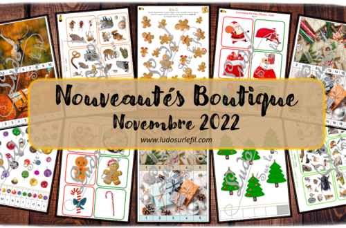 Nouveautés novembre 2022 - Boutique en ligne Ludo sur le fil - fichiers jeux pdf à télécharger et imprimer ou jeux imprimés envoyés à domicile - Animaux de la forêt, automne, Noël et avent - Puzzles numériques, jeu des doubles type Dobble, association dessins / photos, livrets enquête de l'avent, jeux, activités - atelier autocorrectif multi niveaux donc progressif - Vocabulaire, lexique - Maternelle Cycle 2 - Autonomie - mslf