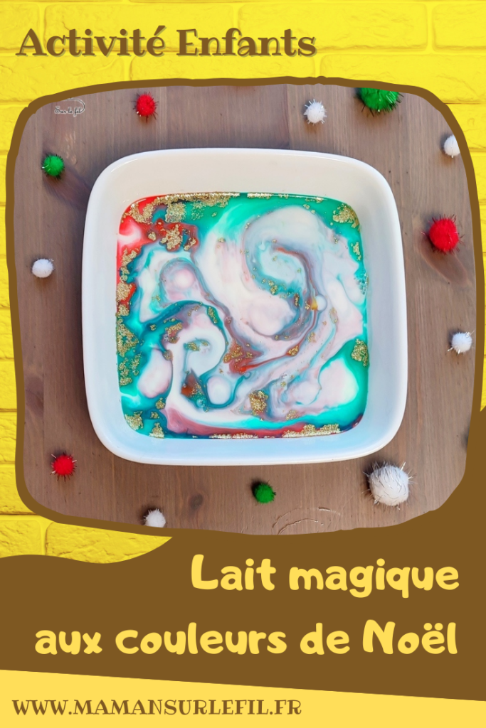 Expérience facile pour enfants - Lait magique aux couleurs de Noël - Activités scientifiques - Joli et magique - Peu de matériel - Lait et colorants alimentaires ou encre, paillettes - Sciences maternelle et élémentaire - Cycle 1, 2 ou 3 - mslf