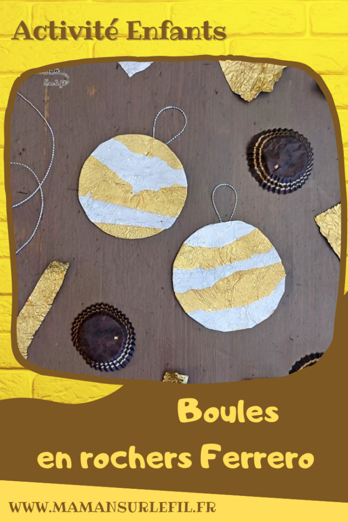 Activité créative et manuelle enfants - Fabriquer des décorations de Noël en récup' gourmande - Sapins et boules de Noël avec des emballages de rochers Ferrero, des bâtonnets de glace en bois et du carton - Récup' et Recyclage - Découpage collage - Marron et doré - Inspiration DIY pour décorations de Noël : sapins ou table - Végétaux et arbres - Noël et Hiver - Bricolage facile - Décoration - Créativité - arts visuels et atelier maternelle et élémentaire - Cycle 1 ou 2 - mslf