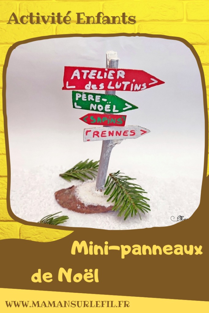 Activité créative et manuelle enfants - Fabriquer des panneaux de Noël DIY - Bricolage en récup' Fait maison - Signalisation de Laponie : maison du Père Noël, atelier des lutins, écurie des rennes, vente de sapins - Décoration de table ou de salon pour Noël et Fêtes de fin d'année - recyclage bois, nature, vieux meuble et carton - Peinture et dessin - Fausse neige - Inspiration DIY pour décorations de Noël - Bricolage facile - Décoration - Créativité - arts visuels et atelier maternelle et élémentaire - Cycle 1 ou 2 - mslf