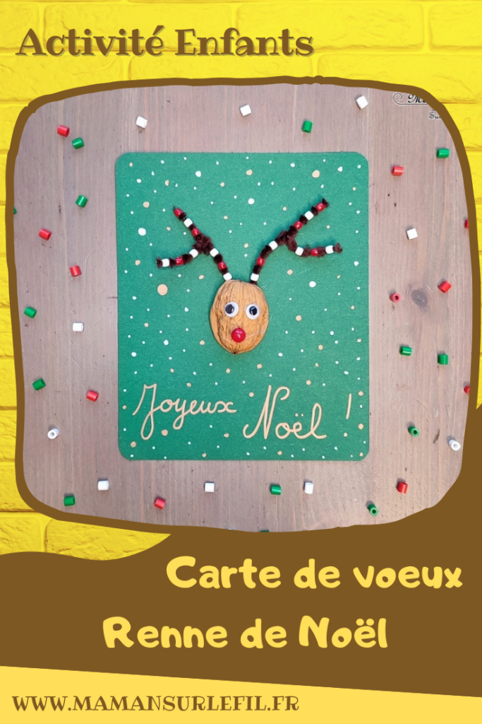 Activité créative et manuelle enfants -Fabriquer des rennes de Noël avec des coquilles de noix, des fils chenille et des perles - Rodolphe avec des bois décorés - Carte de voeux DIY, suspensions pour le sapin ou décoration de Noël - Graphisme - Motricité fine - Joyeux noël - fêtes de fin d'année, hiver - Inspiration DIY pour carte de voeux ou de fin d'année - Animaux du froid - Noël et Hiver - Bricolage facile - Décoration - Créativité - arts visuels et atelier maternelle et élémentaire - Cycle 1 ou 2 - mslf