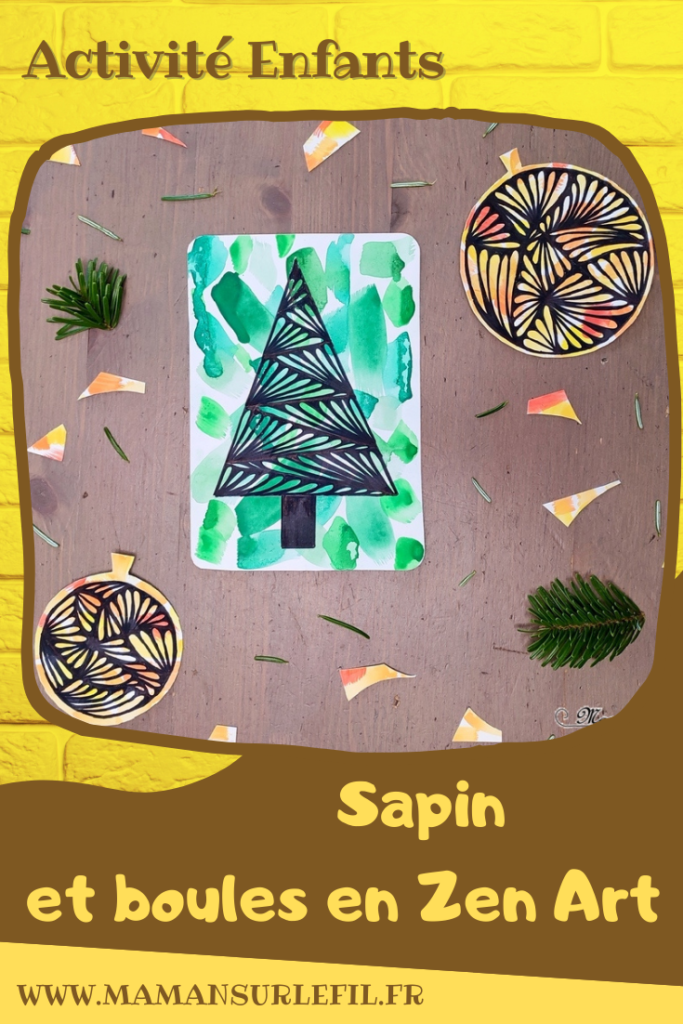 Activité créative et manuelle enfants -Sapin et Boules de Noël en Zen Art - Cartes de voeux DIY - Art thérapie et relaxation - Fond en peinture au pinceau - dégradés de couleurs - aquarelle et dessins noirs - Graphisme - Découpage, collage - Joyeux noël - fêtes de fin d'année, hiver - Inspiration DIY pour carte de voeux ou de fin d'année - Végétaux et arbres - Noël et Hiver - Bricolage facile - Décoration - Créativité - arts visuels et atelier maternelle et élémentaire - Cycle 1 ou 2 - mslf