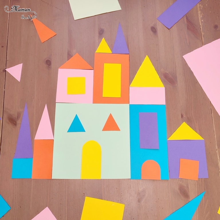 Activité créative et manuelle enfants -Imagine et construis des châteaux - Jeu DIY en récup' pour Epiphanie - Utilisation des chutes de papier pour créer des formes géométriques - Jeu de création libre, imagination ou reproduction de modèles - PDF à télécharger et à imprimer - Travail autour des formes et couleurs - Moyen-âge, Rois et reines, Fête des rois - Coschooling et IEF - Atelier Maternelle Jeu Fait maison - Thème hiver - Créativité - Cycle 1 ou 2 - mslf