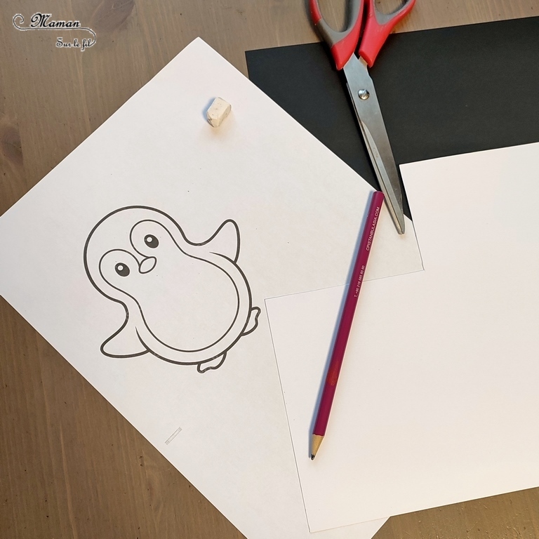 Activité créative et manuelle enfants -Créer des manchots ou pingouins au pastel étalé au doigt - Papier cartonné comme pochoir (extérieur et intérieur) - Sensoriel - Effet lumineux - Dessin et graphisme - Hiver, banquise, froid, neige, animaux du froid - Arts visuels Maternelle et élémentaire - Créativité - Cycle 1 ou 2 - mslf